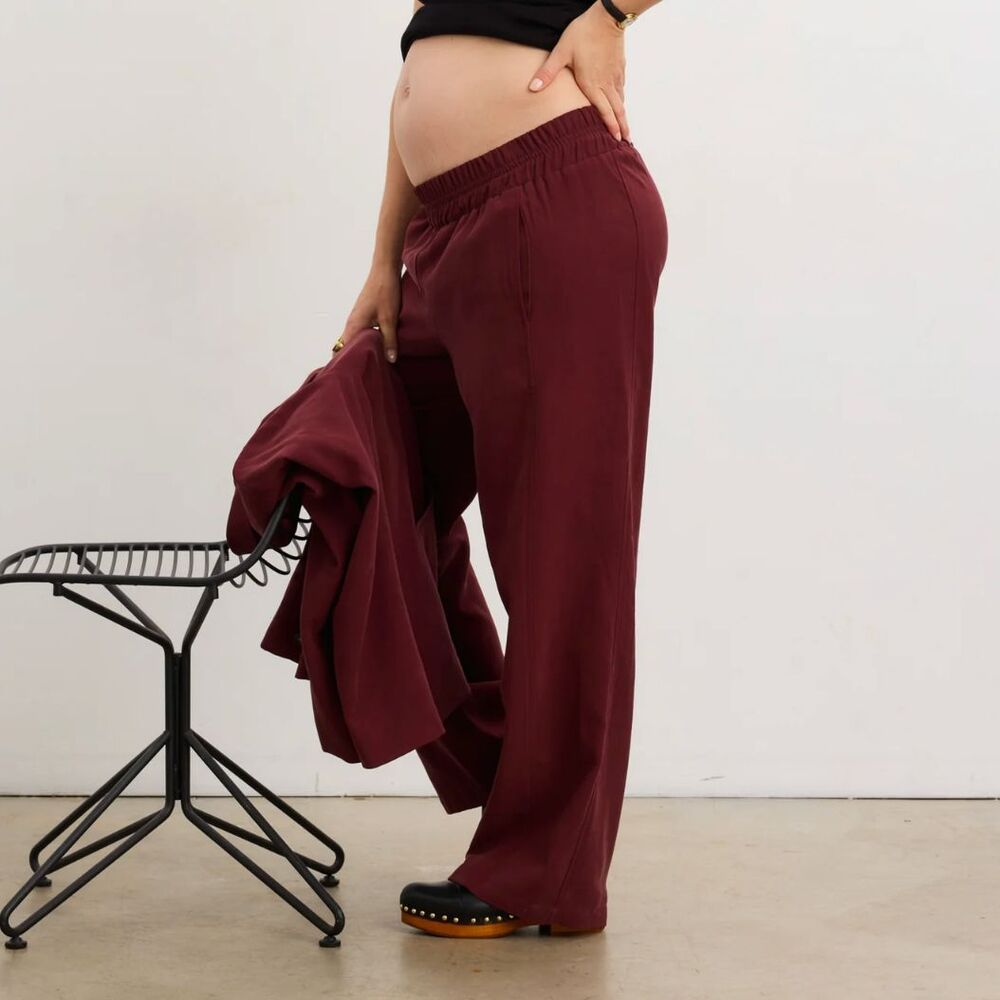 Hatch Maternity Straight-Leg Pants in Deep Burgundy